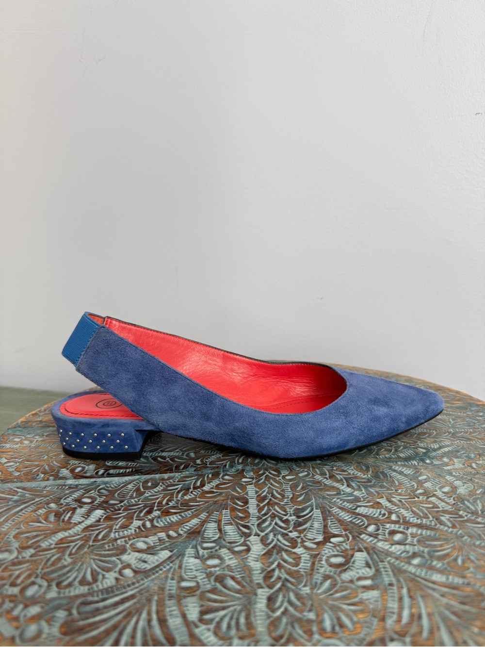 New! Pas De Rouge Janet pointed toe blue suede slingbacks size 38 - Picture 3 of 14